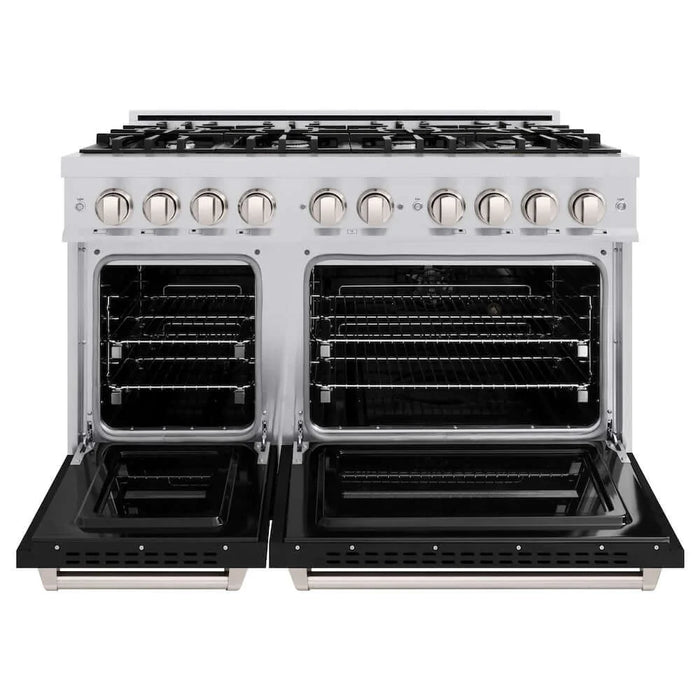 ZLINE 48"Classic Gas Range, Convection Gas Oven, Satin Stainless Steel, Black Matte Door CGRS-BLM-4809K