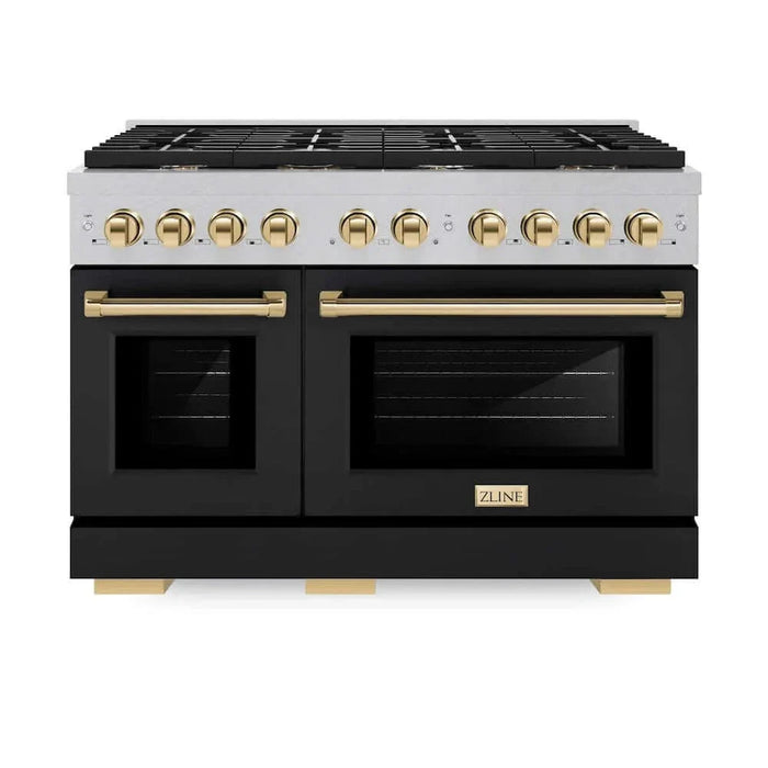 ZLINE 48"Gas Range, Convection Gas Oven, DuraSnow® Black Matte, Gold SGRSZ-BLM-48-G09K