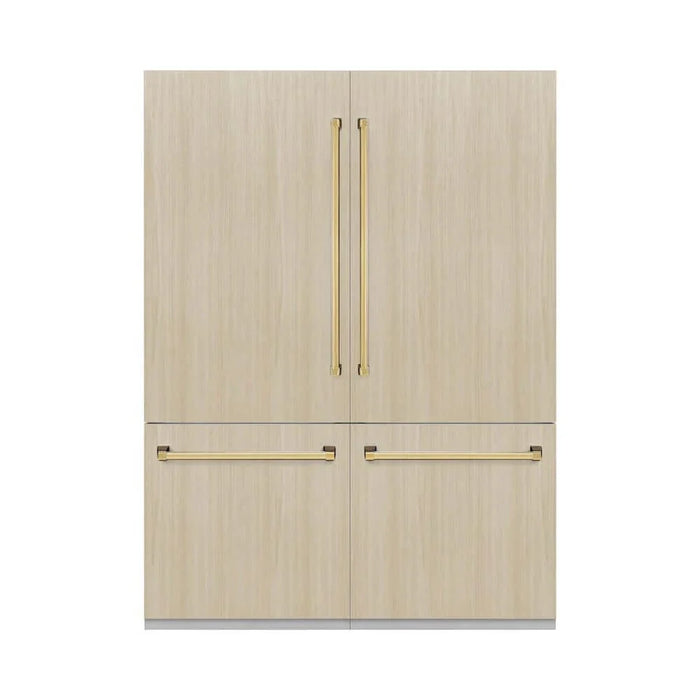 ZLINE 60" Panel Ready Built-In Bottom Freezer Refrigerator,Water Dispenser, Ice Maker,Graphite Gray, Polished Gold GRBIVZ-60-G09K