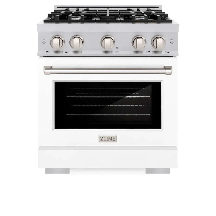 ZLINE 30" Select Dual Fuel Range Gas Cooktop Electric Convection Oven Stainless Steel White Matte Door HDR-WM-3009K