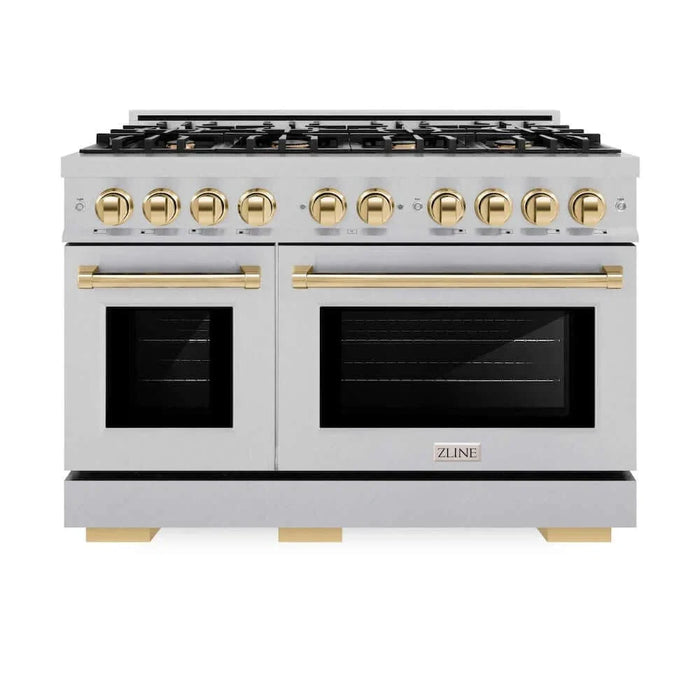 ZLINE 48" Select Gas Range Convection Gas Oven DuraSnow® Stainless Steel Polished Gold HGRSZ-48-G09K
