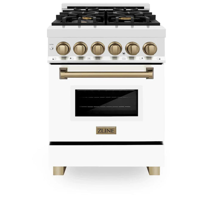 ZLINE 24" Autograph Dual Fuel Range, White Door, Bronze RAZ-WM-24-CB09K