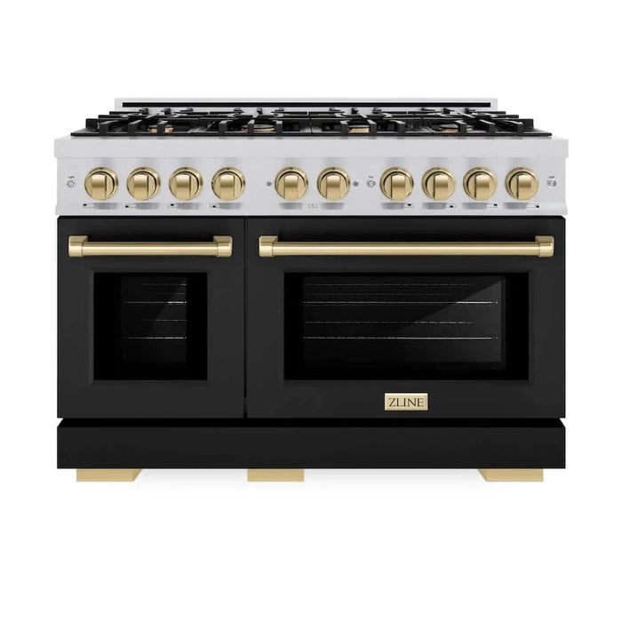 ZLINE 48" Select Dual Fuel Range Gas Cooktop Electric Convection Oven Stainless Steel Black Matte Doors Champagne Bronze HDRZ-BLM-48-CB09K