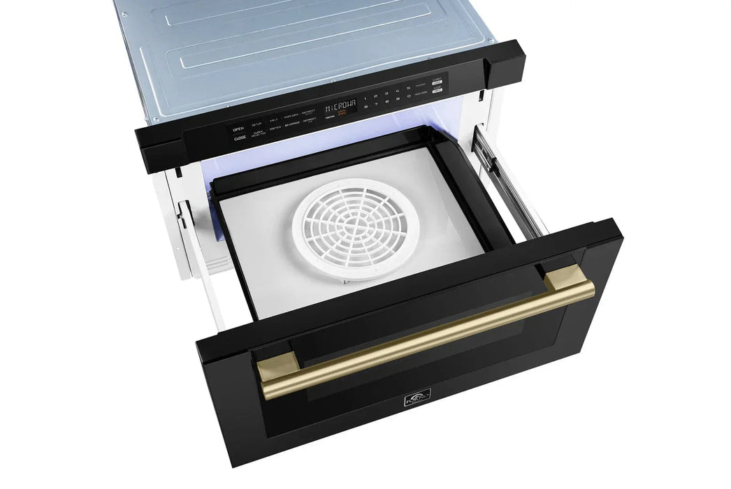 Forno 24" Microwave Drawer Black with Antique Brass, FMWDR3000-24BLK09K