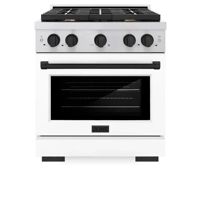 ZLINE 30"Paramount Dual Fuel Range White Matte Matte Black SDRZ-WM-30-MB09K