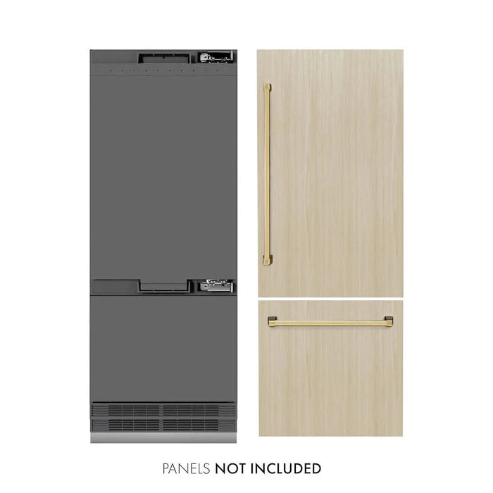 ZLINE 30" Panel Ready Built-In Bottom Freezer Refrigerator,Water Dispenser, Ice Maker,Graphite Gray, Gold GRBIVZ-30-G09K