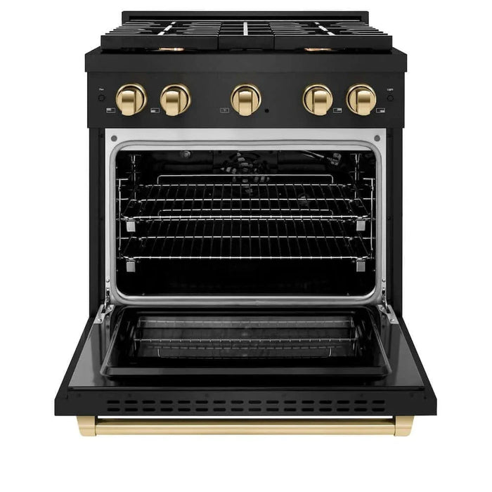 ZLINE 30"Gas Range, Convection Gas Oven, Black, Gold, SGRBZ-30-G09K