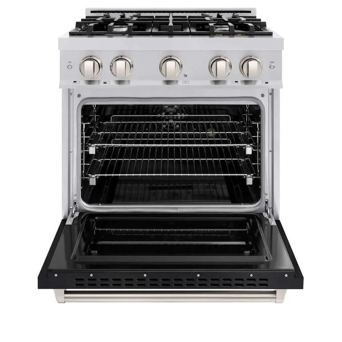ZLINE 30" Dual Fuel Range, Gas Cooktop, Electric Convection Oven Stainless Steel, Black Matte Door CDR-BLM-3009K