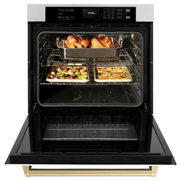ZLINE 30" Autograph Edition Professional True Convection Single Wall Oven, Air Fry, Self Clean, White Matte, Champagne Bronze WASZ-WM-30-CB09K