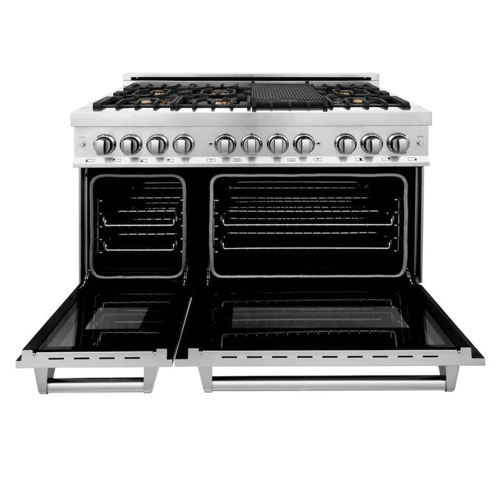 ZLINE 48" Gas Burner/Electric Oven Range Stainless, Brass Burners, Griddle RA-BR-GR-4809K