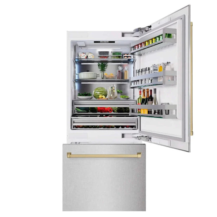 ZLINE 36" Built-In Bottom Freezer Refrigerator,Water Dispenser, Ice Maker, DuraSnow® Champagne Bronze RBITZ-SN-36-CB09K