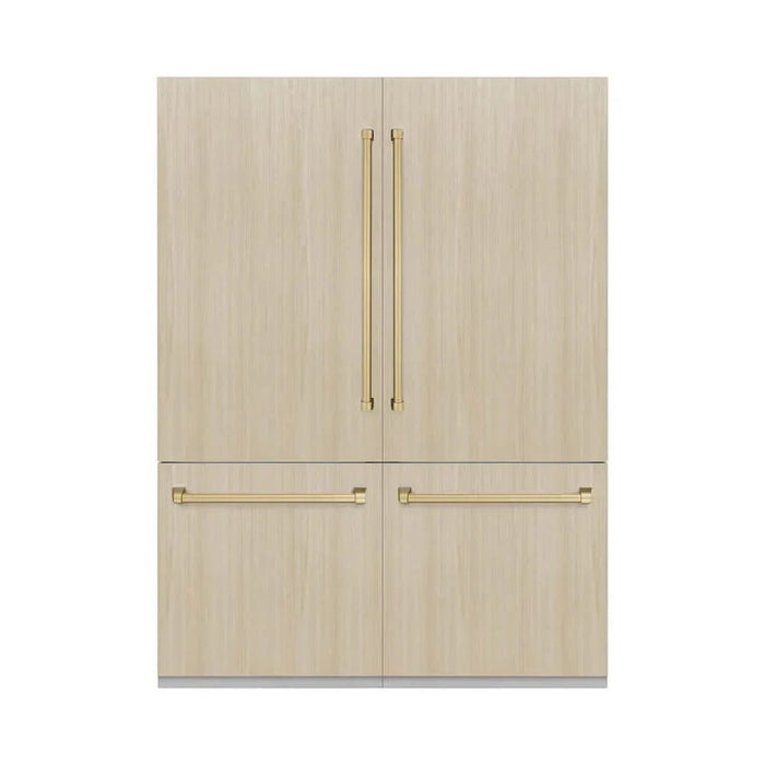 ZLINE 60" Panel Ready Built-In Bottom Freezer Refrigerator,Water Dispenser, Ice Maker,Graphite Gray, Champagne Bronze GRBIVZ-60-CB09K