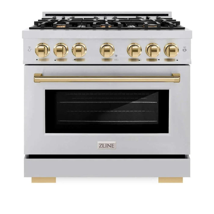 ZLINE 36" Select Dual Fuel Range Gas Cooktop Electric Convection Oven Stainless Steel Gold HDRZ-36-G09K