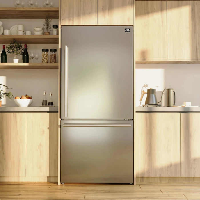 Forno Espresso Package - 30" Electric Range and Refrigerator in Stainless Steel with Silver Handles  FBDL-003-01US09K