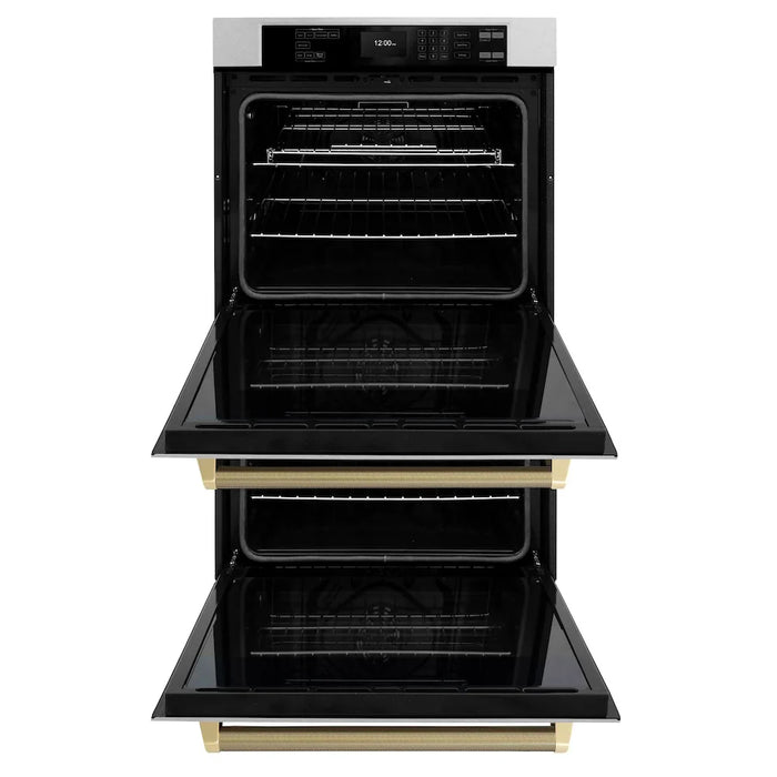 ZLINE Autograph Edition 30" Professional True Convection Double Wall Oven, Air Fry, Self Clean, Stainless Steel, Helix Handles WADSZ-30-KCB09K