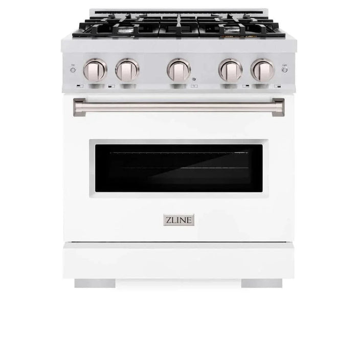 ZLINE 30" Dual Fuel Range, Gas Cooktop, Electric Convection Oven DuraSnow® Stainless Steel, White Matte Door CDRS-WM-3009K