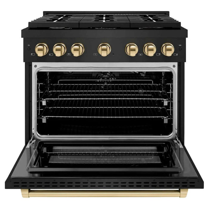 ZLINE 36"Gas Range, Convection Gas Oven, Black, Gold,SGRBZ-36-G09K