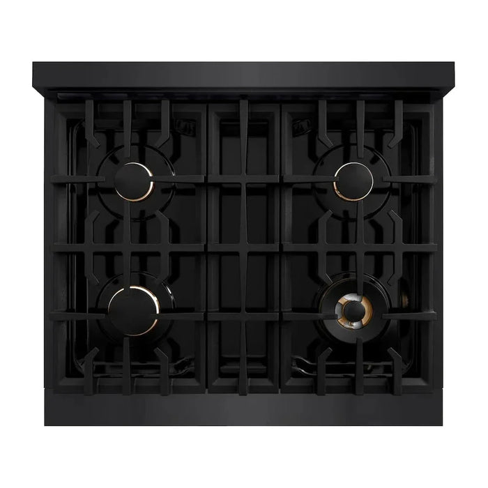 ZLINE 30" Dual Fuel Range, Gas Cooktop, Electric Convection Oven Black Stainless Steel, Gold CDRBZ-30-G09K