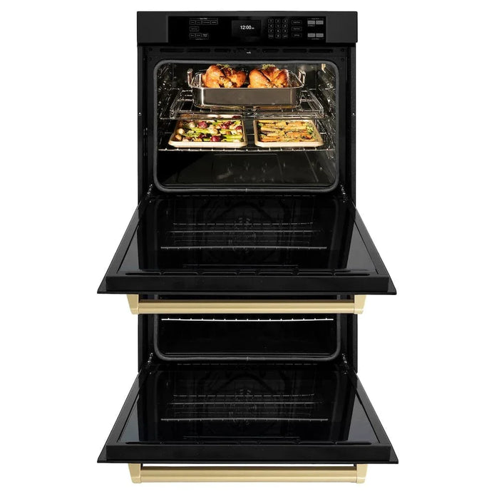 ZLINE 30"Professional True Convection Double Wall Oven, Air Fry, Self Clean Black Stainless Steel, Champagne Bronze WADBZ-30-CB09K