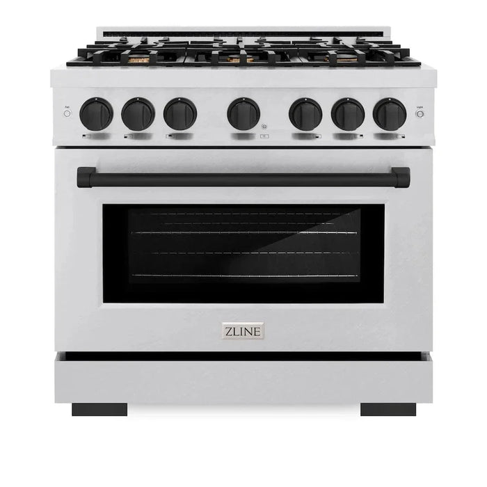 ZLINE 36" Select Dual Fuel Range Gas Cooktop Electric Convection Oven DuraSnow® Stainless Steel Matte Black HDRSZ-36-MB09K