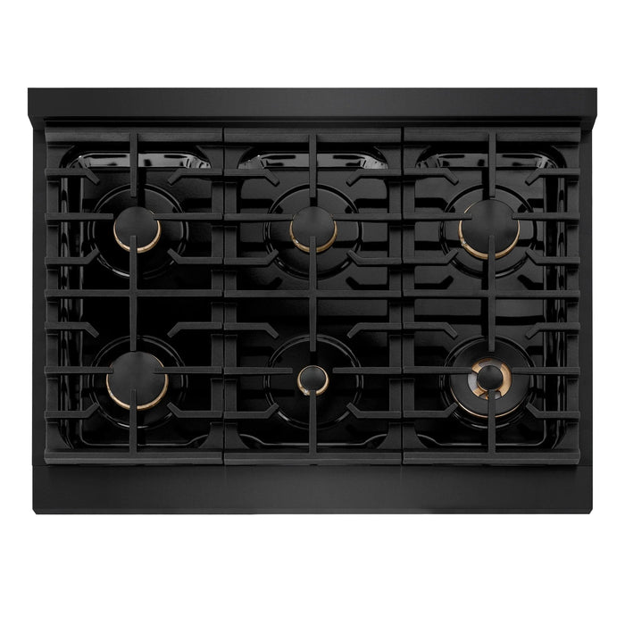ZLINE 36"Paramount Dual Fuel Range Black Stainless Steel, Gold SDRBZ-36-G09K