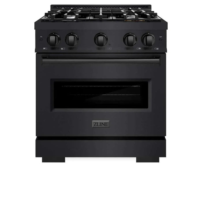 ZLINE 30" Dual Fuel Range, Gas Cooktop, Electric Convection Oven Black Stainless Steel, CDRB-3009K