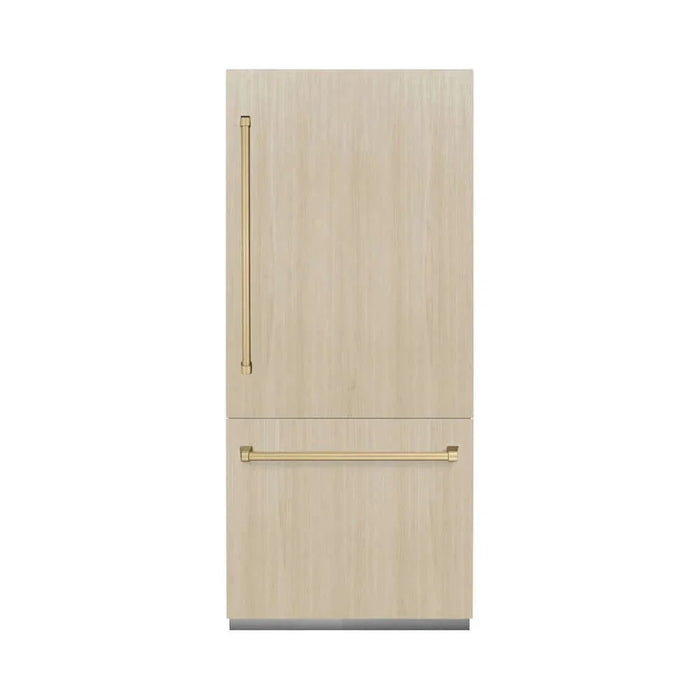 ZLINE 36" Panel Ready Built-In Bottom Freezer Refrigerator,Water Dispenser, Ice Maker,Graphite Gray Champagne Bronze GRBITZ-36-CB09K