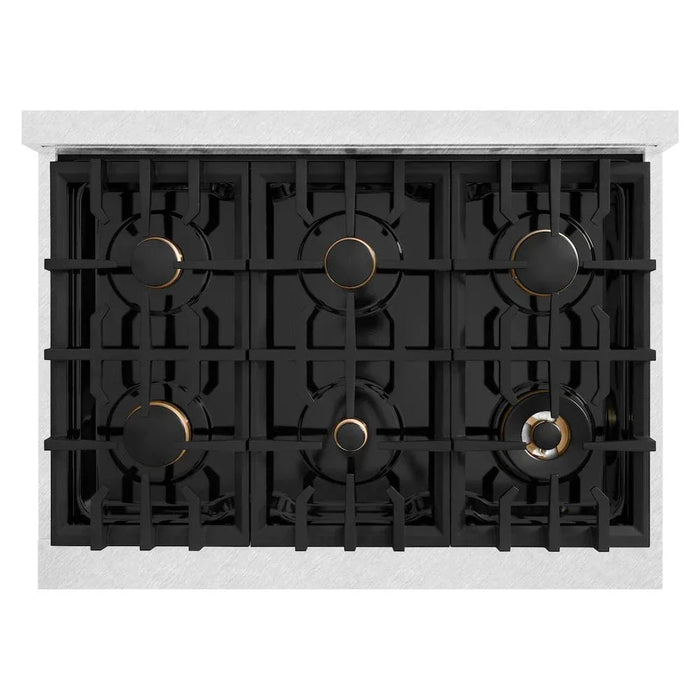 ZLINE 36"Classic Gas Range, Convection Gas Oven, DuraSnow® Stainless Steel, Black Matte Door Champagne Bronze CGRSZ-BLM-36-CB09K