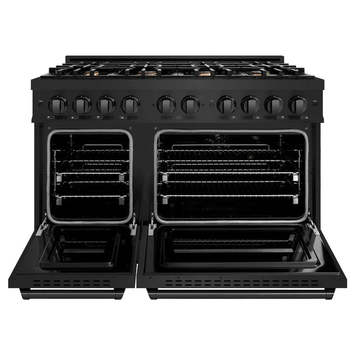 ZLINE 48" Dual Fuel Range, Gas Cooktop, Electric Convection Oven Black Stainless Steel Brass Burners, CDRB-BR-4809K