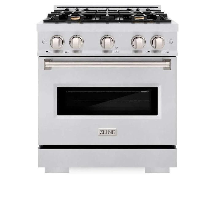 ZLINE 30" Dual Fuel Range, Gas Cooktop, Electric Convection Oven DuraSnow® Stainless Steel, Brass Burners CDRS-BR-3009K