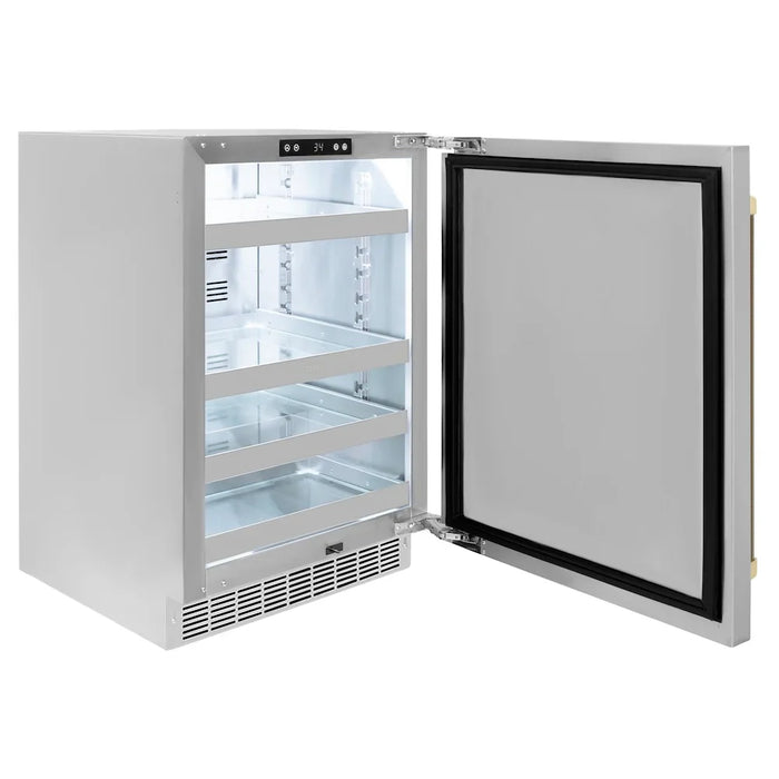 ZLINE Autograph Edition 24" Touchstone 151 Can Beverage Fridge, Solid Stainless Steel Door, Helix Handle RBSOZ-ST-24-KCB09K