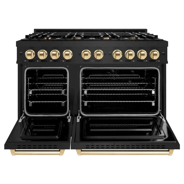 ZLINE 48" Dual Fuel Range, Gas Cooktop, Electric Convection Oven Black Stainless Steel, Gold CDRBZ-48-G09K