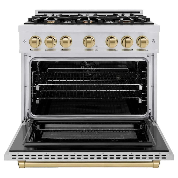 ZLINE 36" Select Dual Fuel Range Gas Cooktop Electric Convection Oven Stainless Steel Champagne Bronze HDRZ-36-CB09K