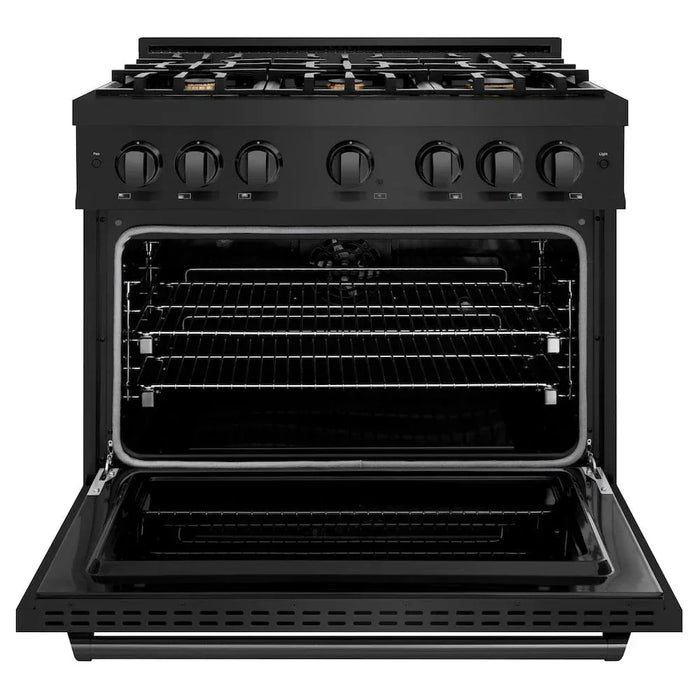 ZLINE 36" Classic Gas Range, Convection Gas Oven Black Stainless Steel Brass Burners, CGRB-BR-3609K