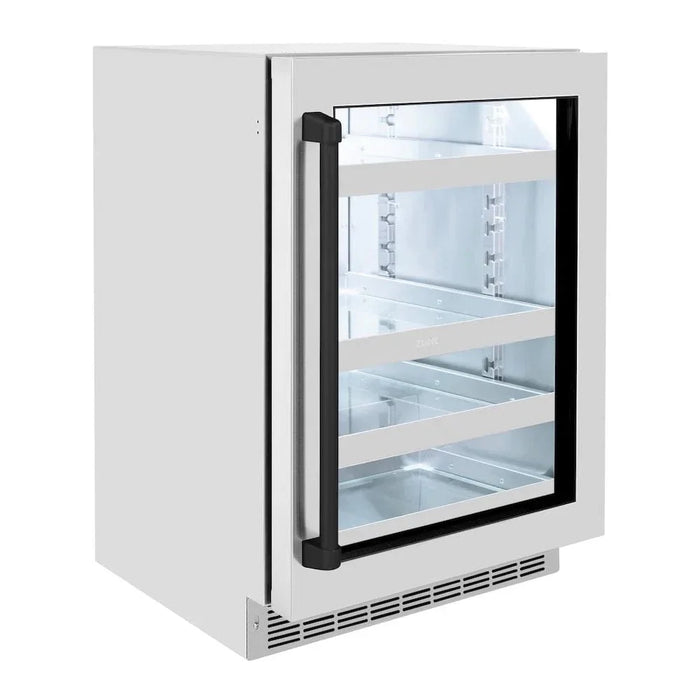 ZLINE 24" Touchstone 151 Can Beverage Fridge DuraSnow® Stainless Steel Glass Door And Champagne Bronze Handle RBSOZ-SN-24-CB09K