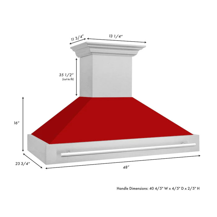 ZLINE 48" Autograph DuraSnow Red Stainless Wall Range Hood 8654SNX-RM-4809K