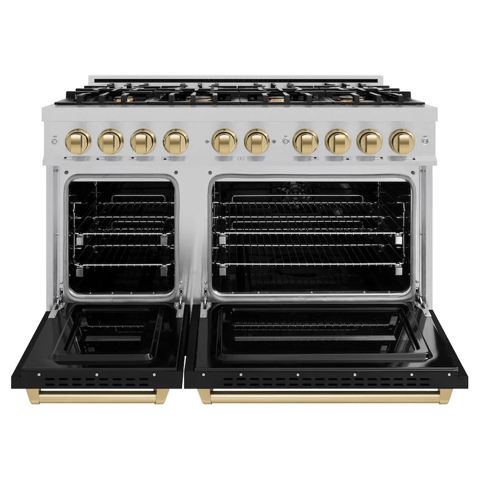 ZLINE 48"Classic Gas Range, Convection Gas Oven, Stainless Steel, Black Matte Door, Accents CGRZ-BLM-48-CB09K