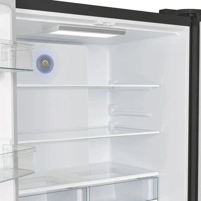 Forno Espresso Moena 36"French Door Refrigerator, Black with Antique Brass Handle FFRBI1820-36BLK09K