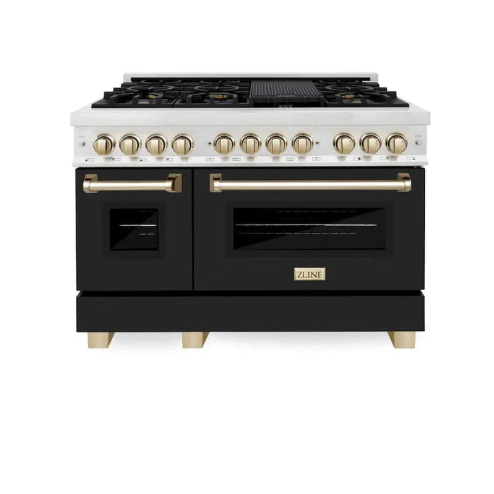 ZLINE 48" Autograph, Dual Fuel Range, Black Door, Gold, RASZ-BLM-48-G09K