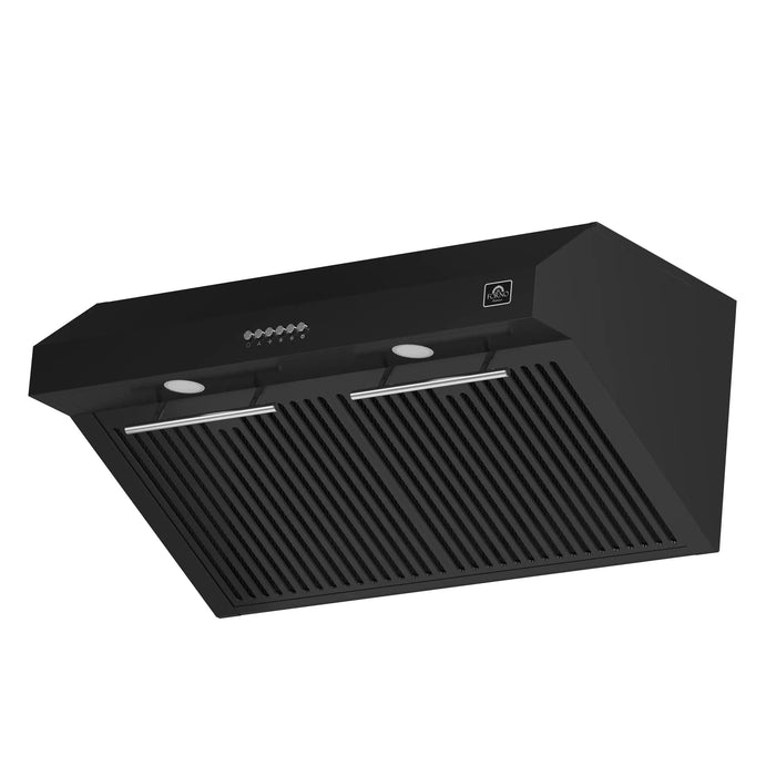 Forno Espresso Package - 30" Electric Range, Range Hood, Black with Silver Handles FBDL-002-02US09K