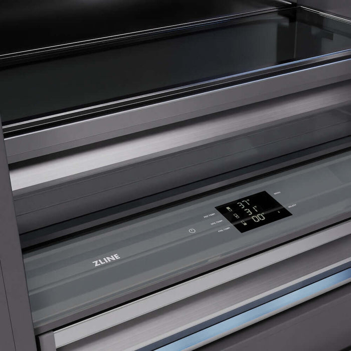 ZLINE 36" Built-In Bottom Freezer Refrigerator, Water Dispenser, Ice Maker, Black Stainless Steel, Graphite Gray Interior GRBIT-BS-3609K