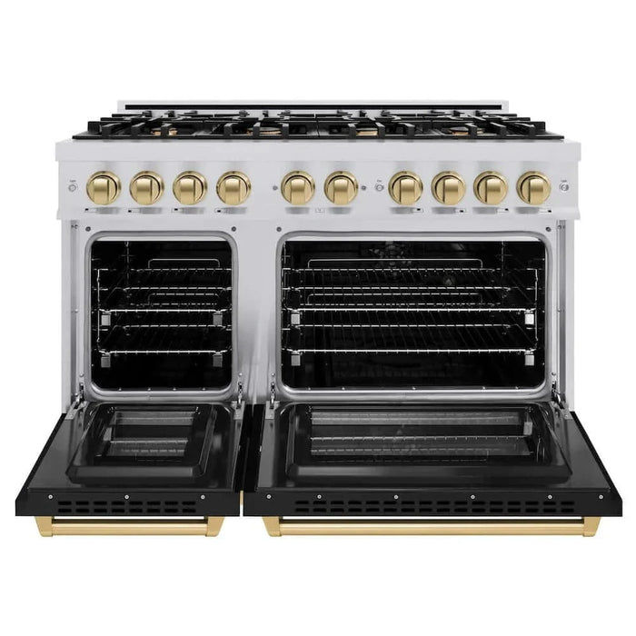 ZLINE 48" Select Dual Fuel Range Gas Cooktop Electric Convection Oven Stainless Steel Black Matte Doors Champagne Bronze HDRZ-BLM-48-CB09K