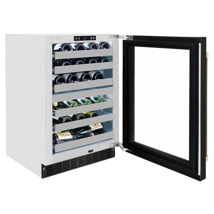 ZLINE 24" Touchstone Dual Zone 44 Bottle Wine Cooler Black Stainless Steel Glass Door Champagne Bronze Handle  RWDOZ-BS-24-CB09K
