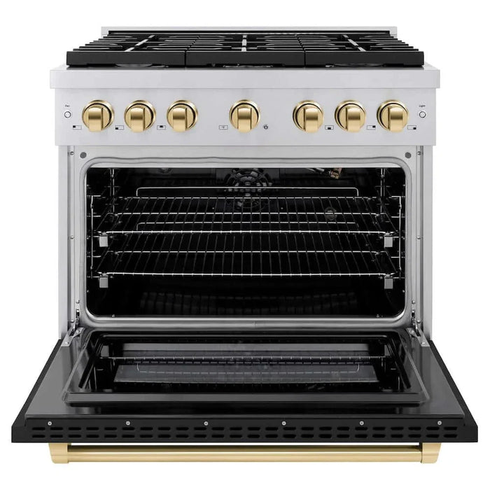 ZLINE 36"Gas Range, Convection Oven Black Matte, Gold, SGRZ-BLM-36-G09K
