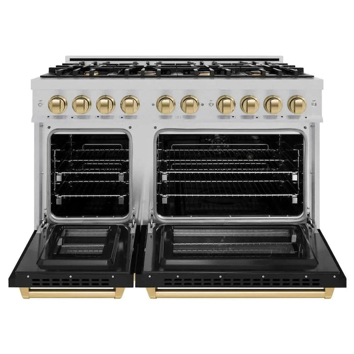 ZLINE 48" Select Dual Fuel Range Gas Cooktop Electric Convection Oven DuraSnow® Stainless Steel Black Matte Door Champagne Bronze HDRSZ-BLM-48-CB09K