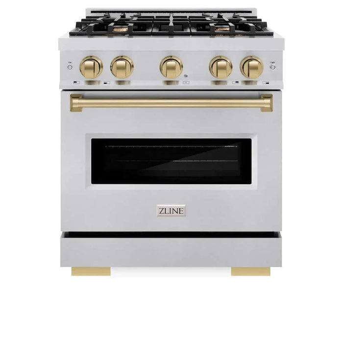 ZLINE 30" Dual Fuel Range, Gas Cooktop, Electric Convection Oven Stainless Steel, Champagne Bronze CDRZ-30-CB09K