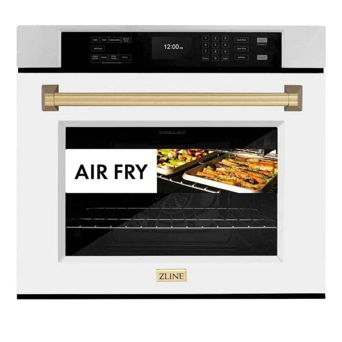 ZLINE 30" Autograph Edition Professional True Convection Single Wall Oven, Air Fry, Self Clean, White Matte, Champagne Bronze WASZ-WM-30-CB09K