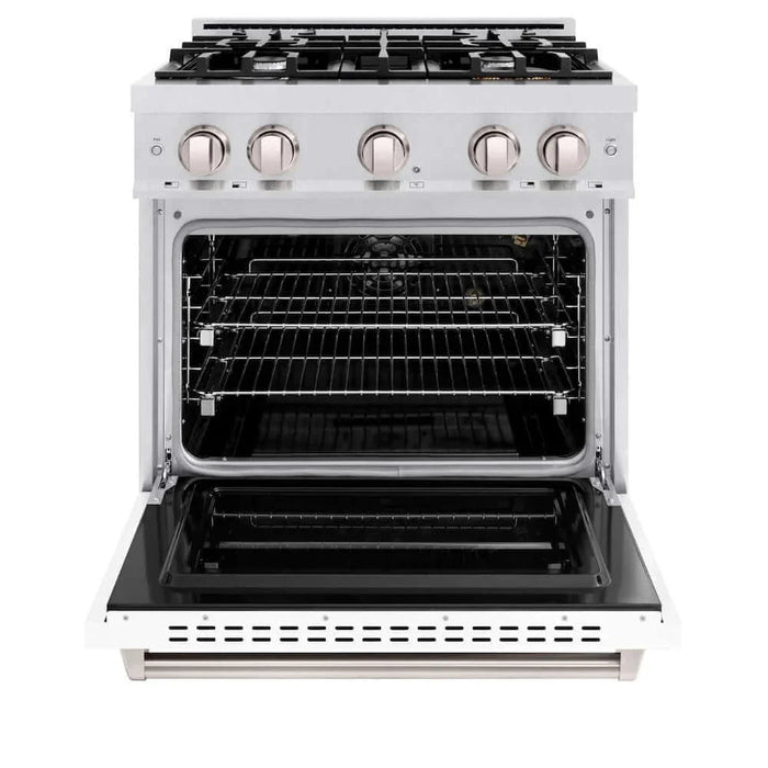 ZLINE 30"Classic Gas Range, Convection Gas Oven, DuraSnow® Stainless Steel, White Matte Door CGRS-WM-3009K