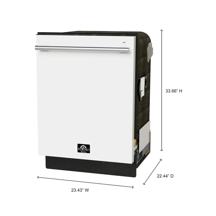 Forno Romano Espresso 24" Built-In Dishwasher in White with Stainless Steel Handle, FDWBI8035-24WHT09K