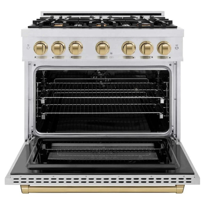 ZLINE 36" Select Dual Fuel Range Gas Cooktop Electric Convection Oven DuraSnow® Stainless Steel Champagne Bronze HDRSZ-36-CB09K